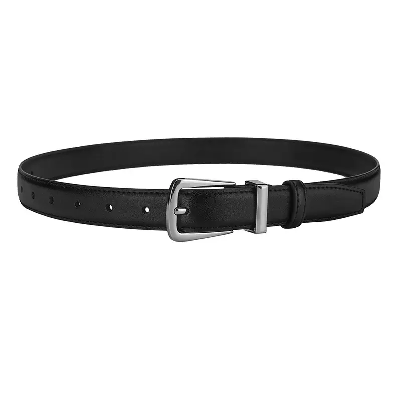 Black Leather Belt with Gold Alloy Buckle for Women - Image 2