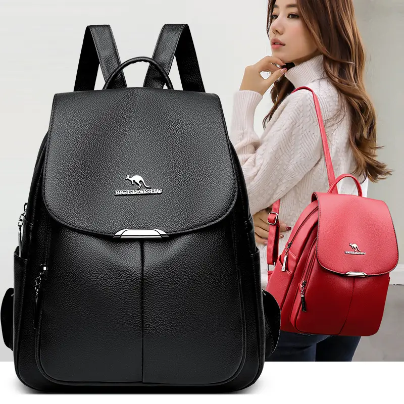 Women's 2024 Soft Leather Backpack Blue Large Capacity - Image 6