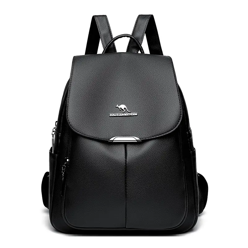 Women's 2024 Soft Leather Backpack Blue Large Capacity - Image 8