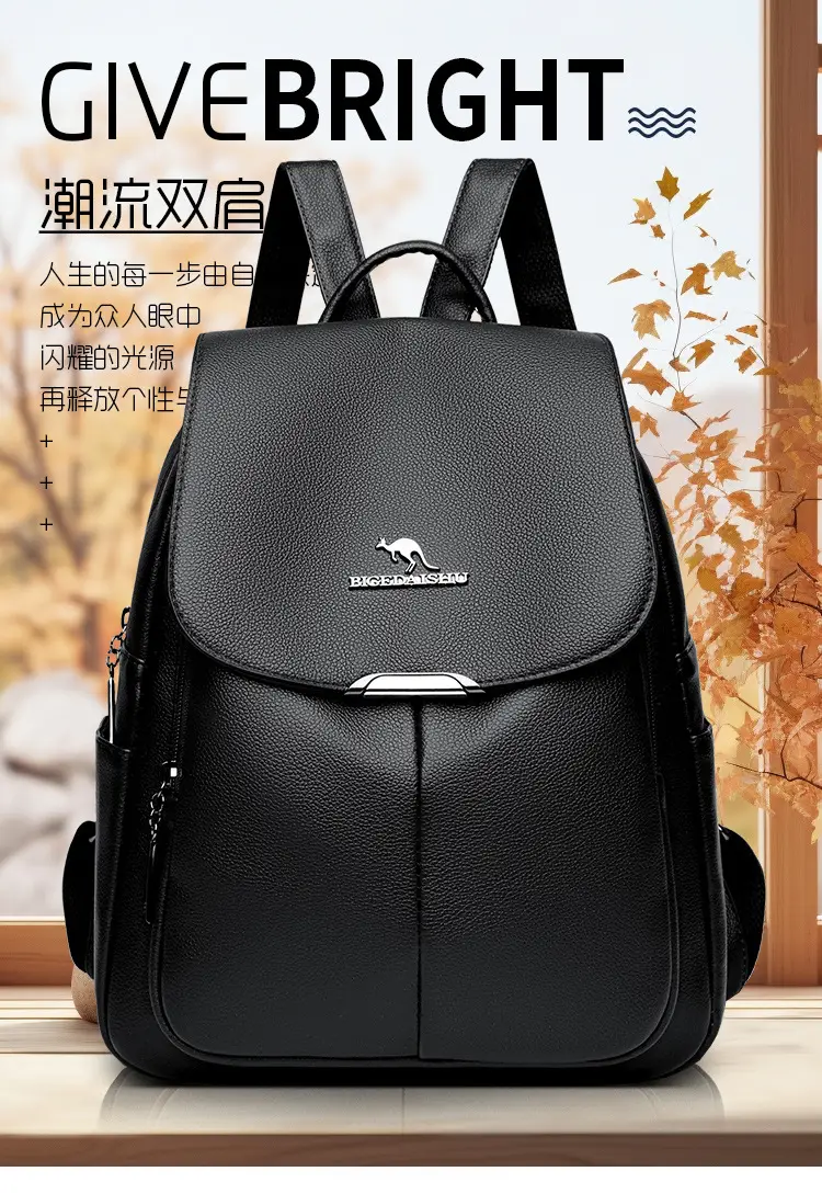 Women's 2024 Soft Leather Backpack Blue Large Capacity — feature 1