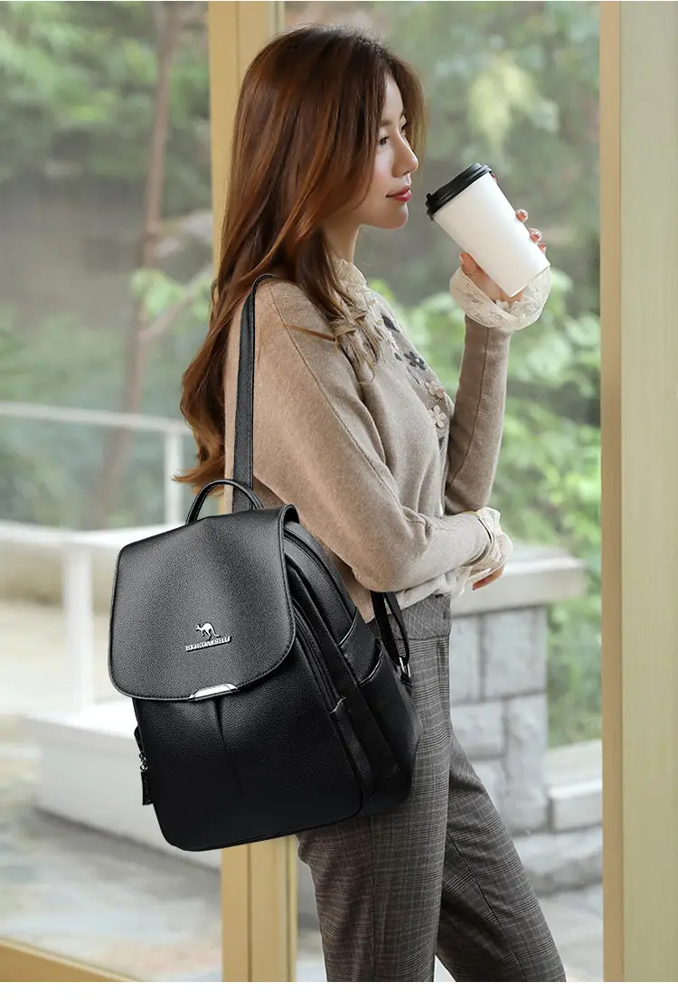 Women's 2024 Soft Leather Backpack Blue Large Capacity — feature 12