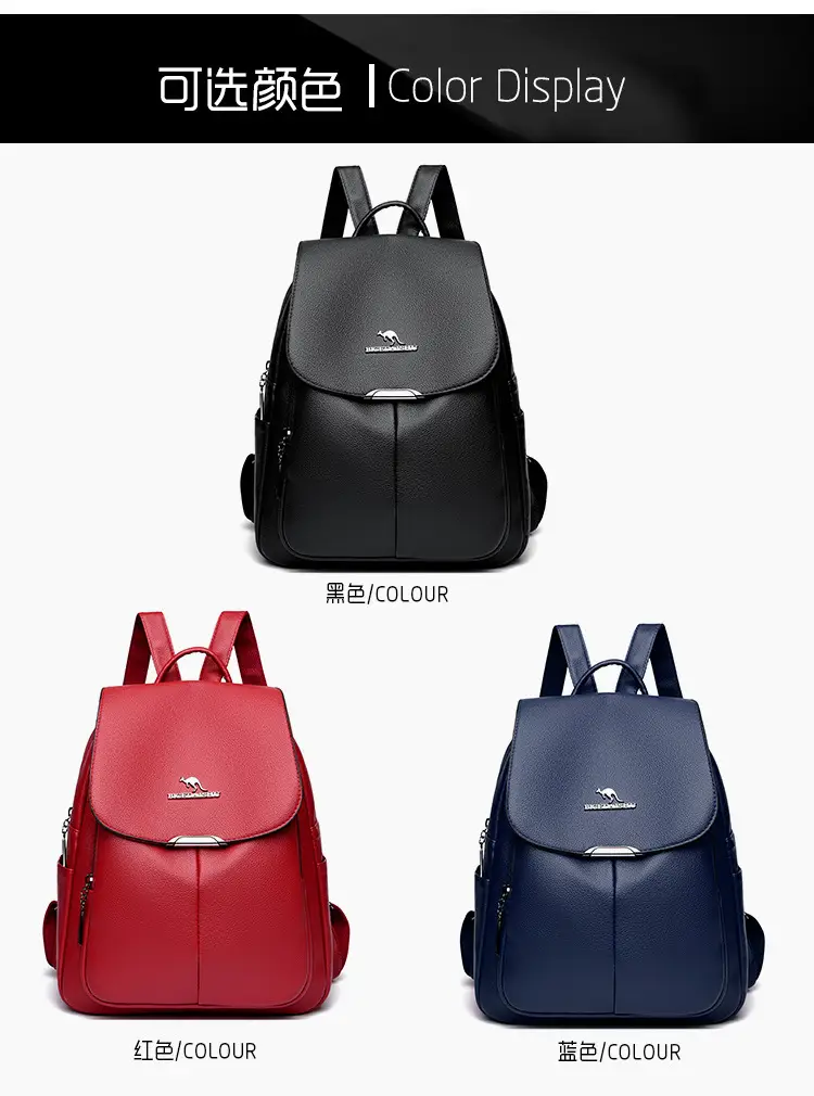 Women's 2024 Soft Leather Backpack Blue Large Capacity — feature 16