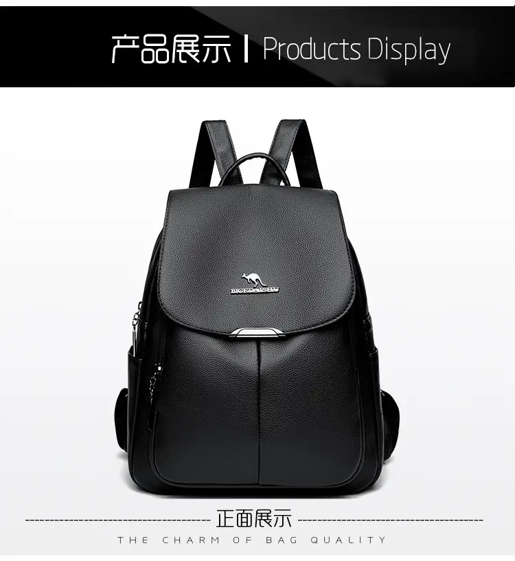 Women's 2024 Soft Leather Backpack Blue Large Capacity — feature 17