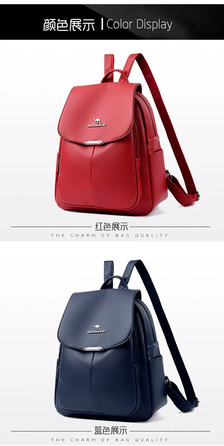 Women's 2024 Soft Leather Backpack Blue Large Capacity — feature 20