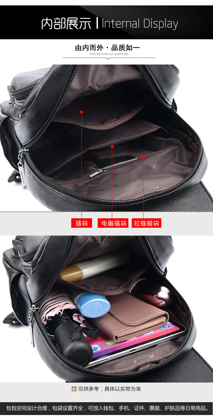 Women's 2024 Soft Leather Backpack Blue Large Capacity — feature 21