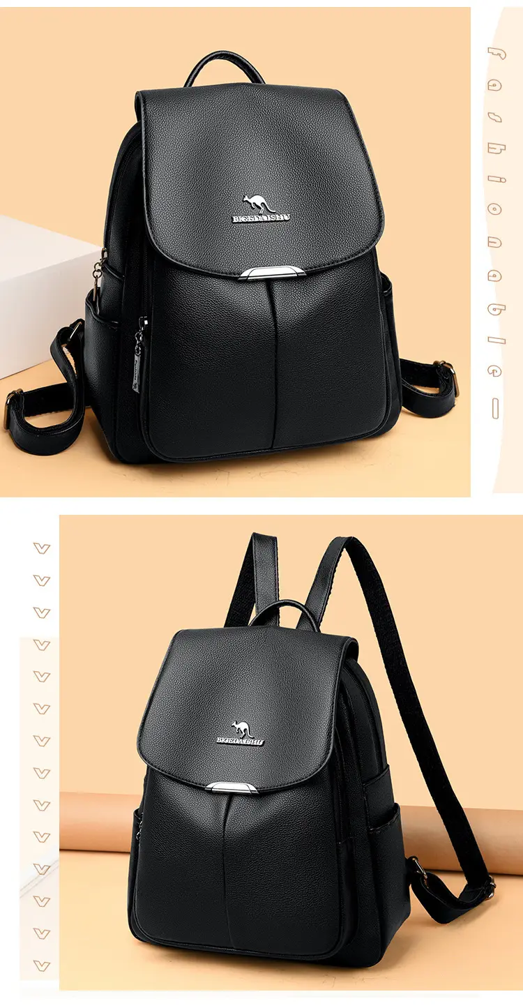 Women's 2024 Soft Leather Backpack Blue Large Capacity — feature 7