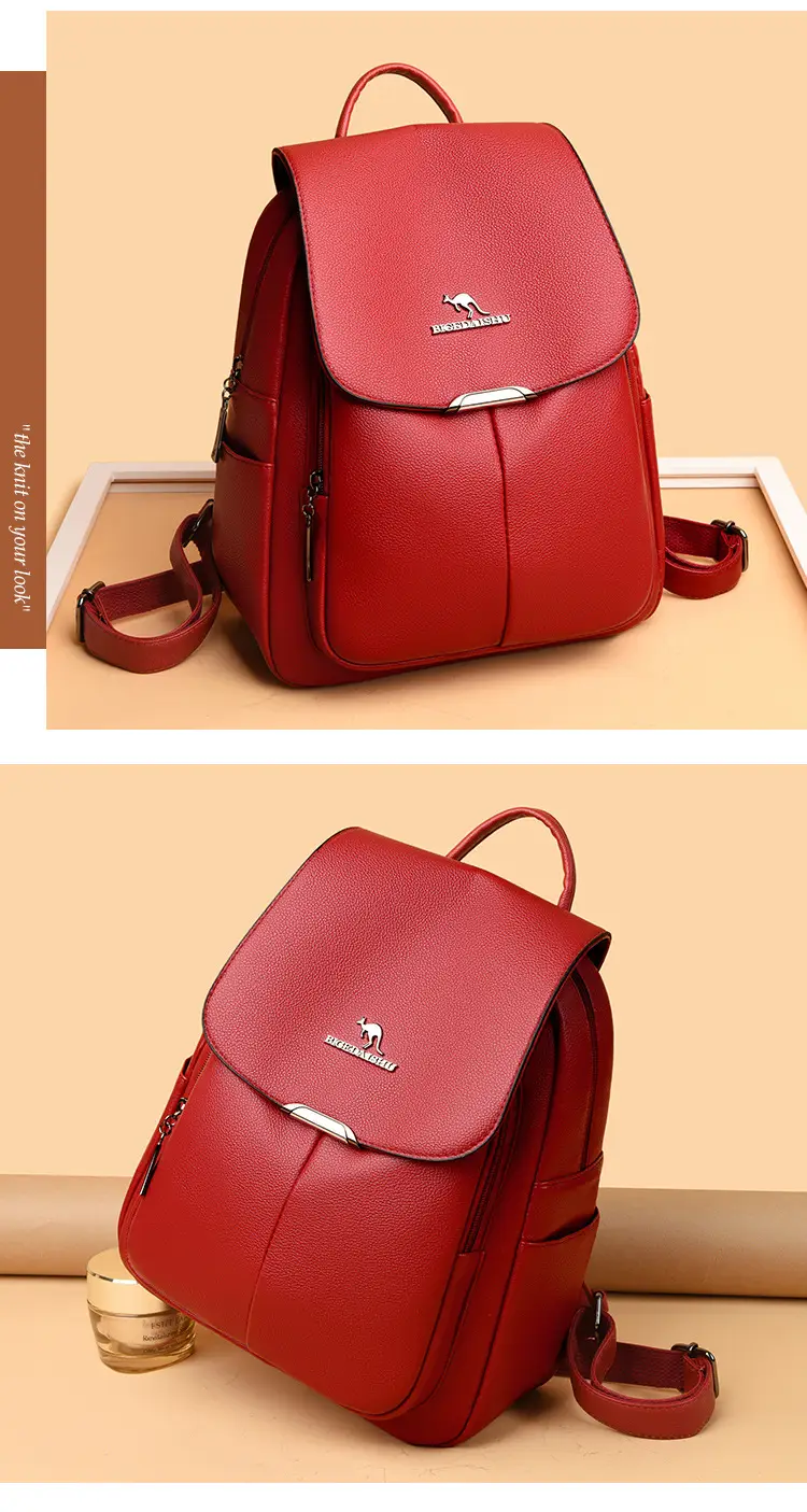 Women's 2024 Soft Leather Backpack Blue Large Capacity — feature 8