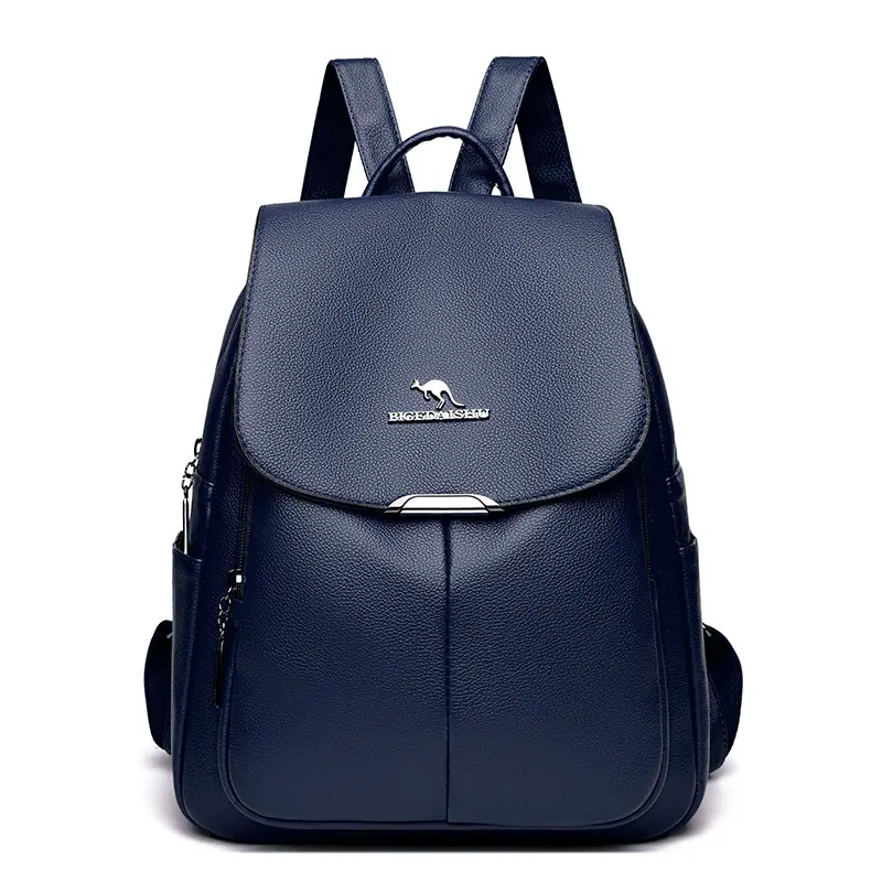 Women's 2024 Soft Leather Backpack Blue Large Capacity - Image 2