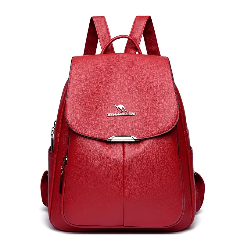 Women's 2024 Soft Leather Backpack Blue Large Capacity - Image 3