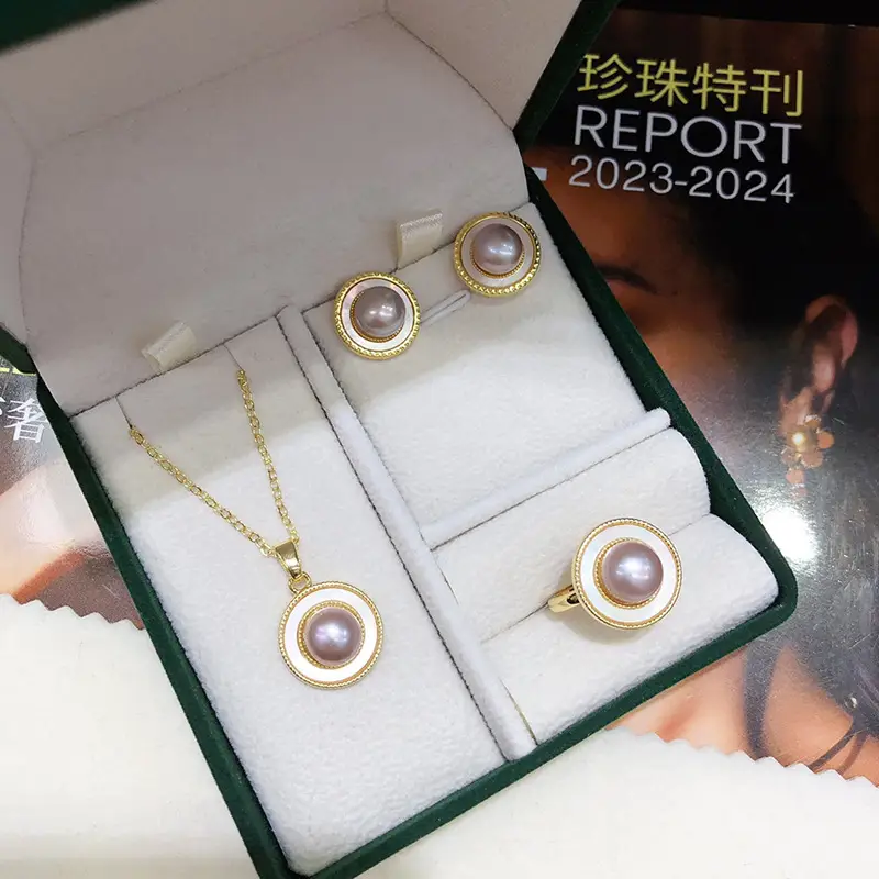 Women's 3-Piece Pearl Gold Jewelry Set - Image 4