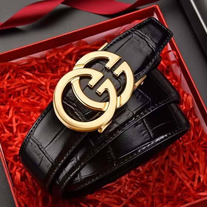 Men's Black Croc Leather Belt with G Buckle Drop Shipping — feature 5