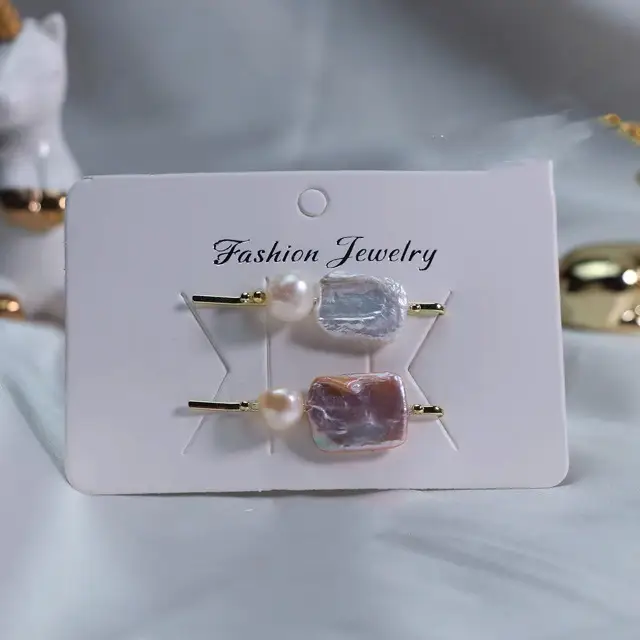 Pearl Clip Hairpin with Square Natural Stones - Image 4