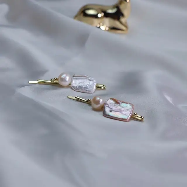 Pearl Clip Hairpin with Square Natural Stones - Image 5