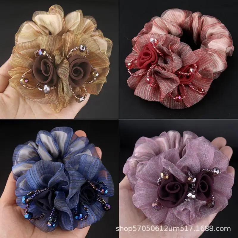 Korean Style Floral Scrunchie for Women's Middle Age Hair Up - Image 8