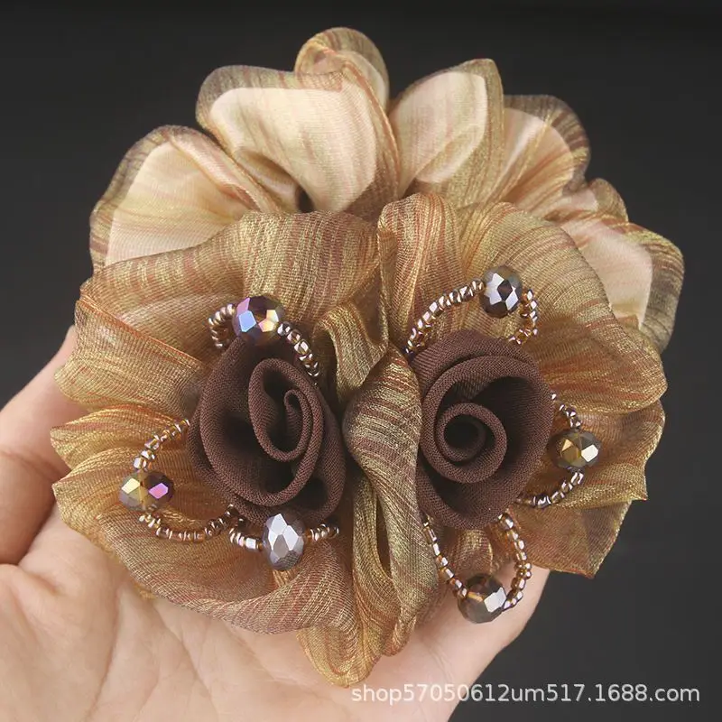 Korean Style Floral Scrunchie for Women's Middle Age Hair Up - Image 9