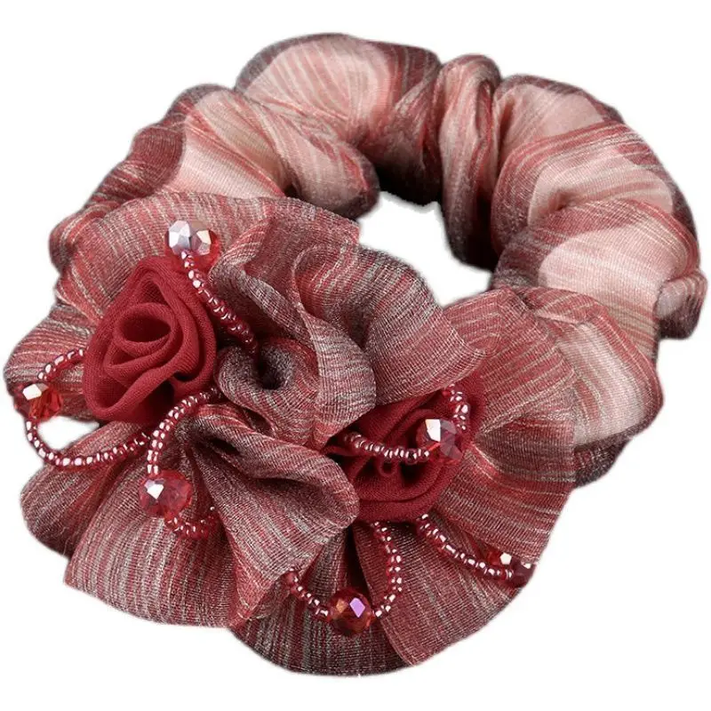 Korean Style Floral Scrunchie for Women's Middle Age Hair Up - Image 10