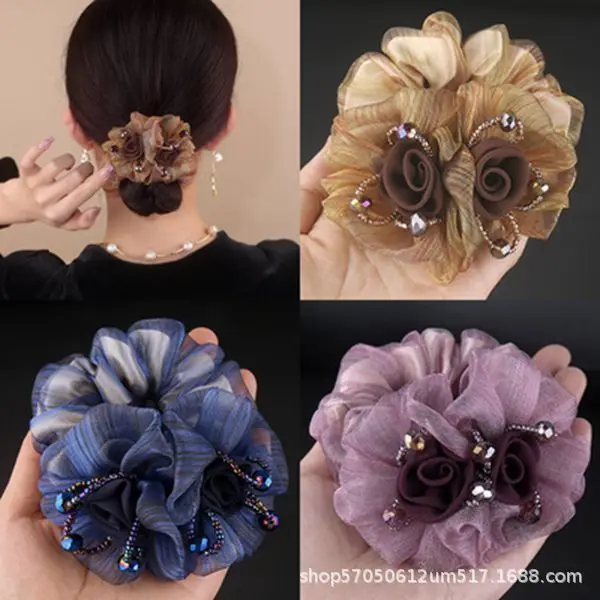 Korean Style Floral Scrunchie for Women's Middle Age Hair Up — feature 3