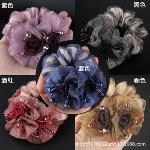 Korean Style Floral Scrunchie for Women's Middle Age Hair Up — feature 4