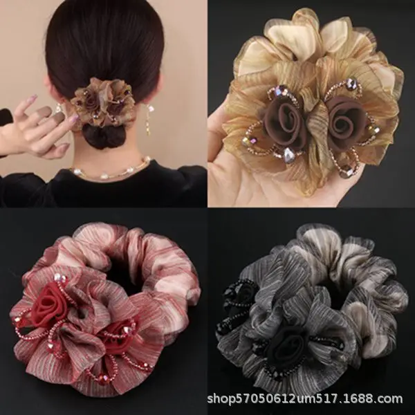 Korean Style Floral Scrunchie for Women's Middle Age Hair Up — feature 5