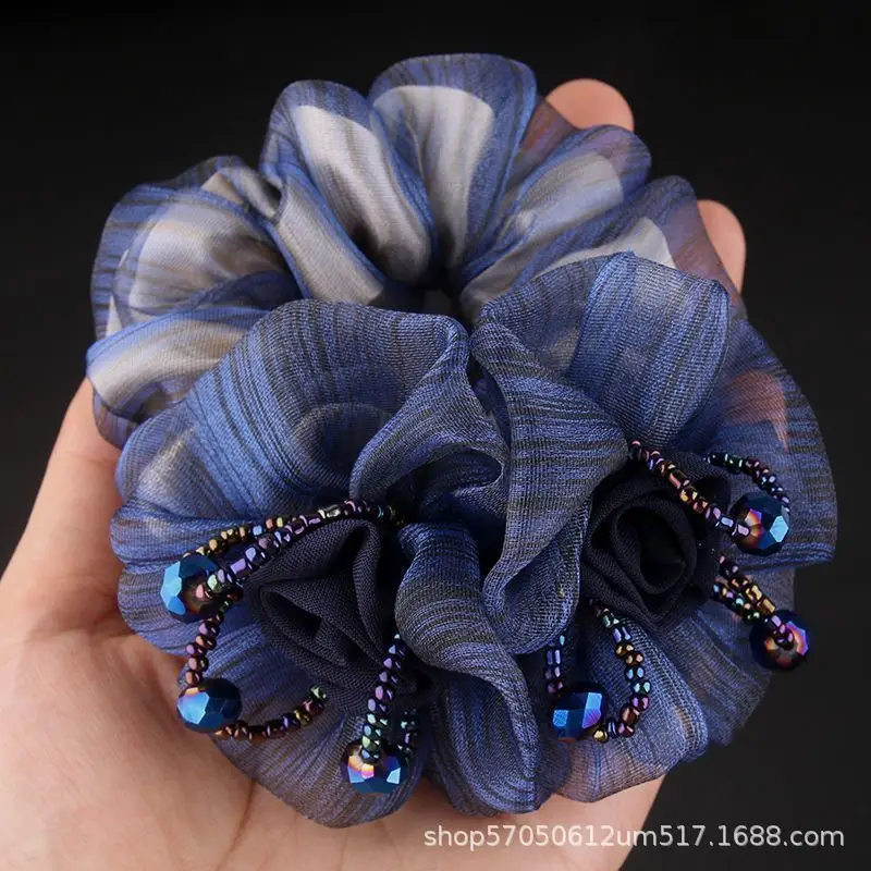Korean Style Floral Scrunchie for Women's Middle Age Hair Up - Image 2