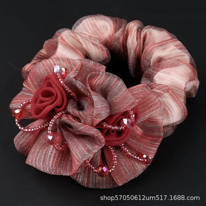 Korean Style Floral Scrunchie for Women's Middle Age Hair Up - Image 4