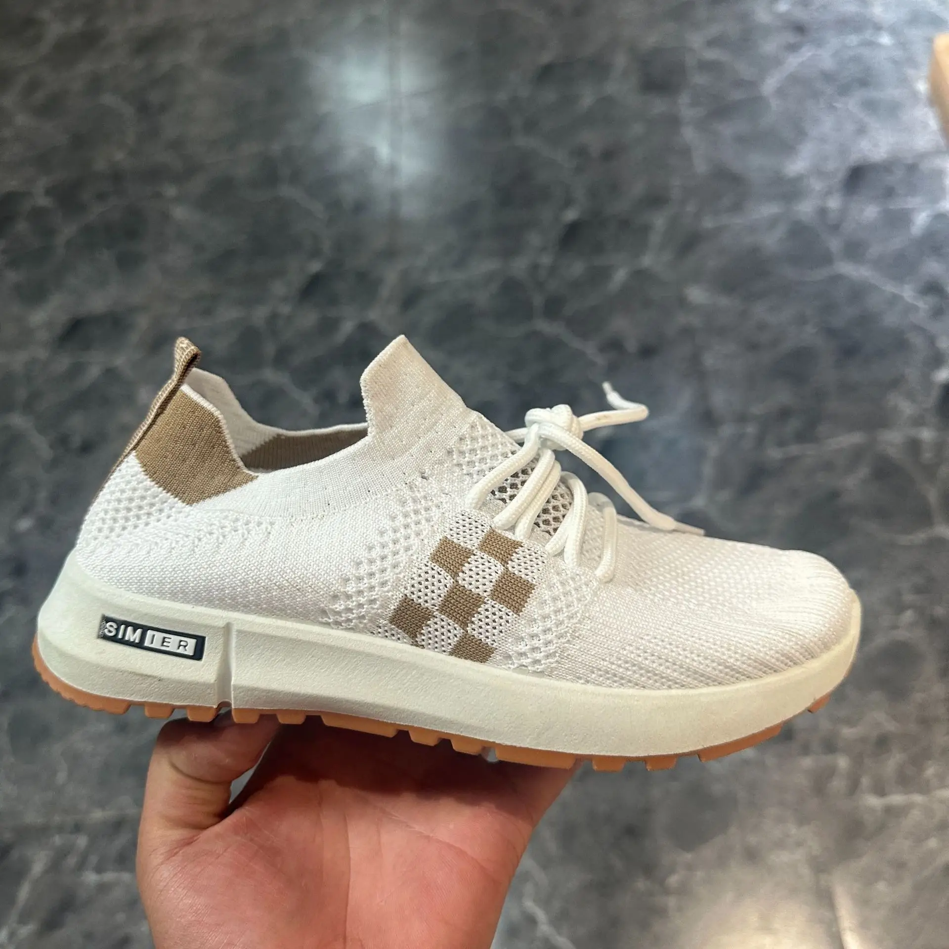 Women White Checkered Casual Sneakers 2025 - Image 4