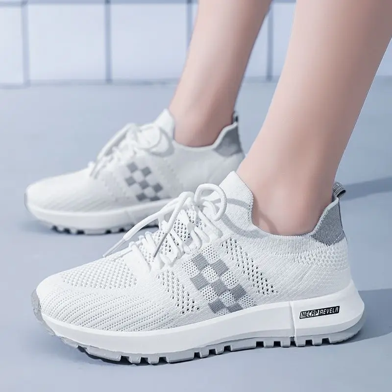 Women White Checkered Casual Sneakers 2025 - Image 5