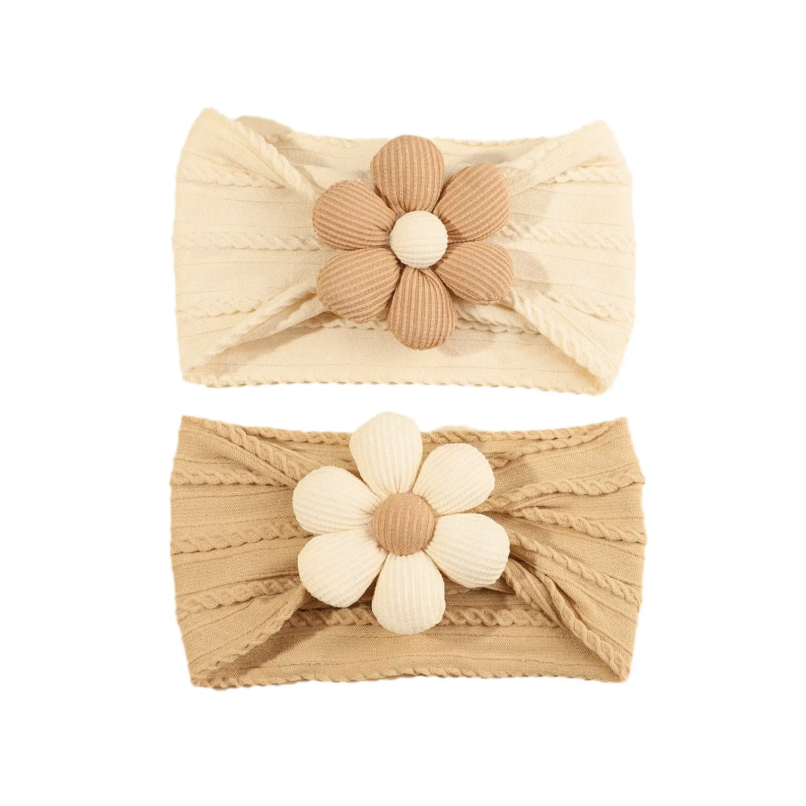 Wool Cotton Flower Bow Baby Hair Band Brown - Image 4