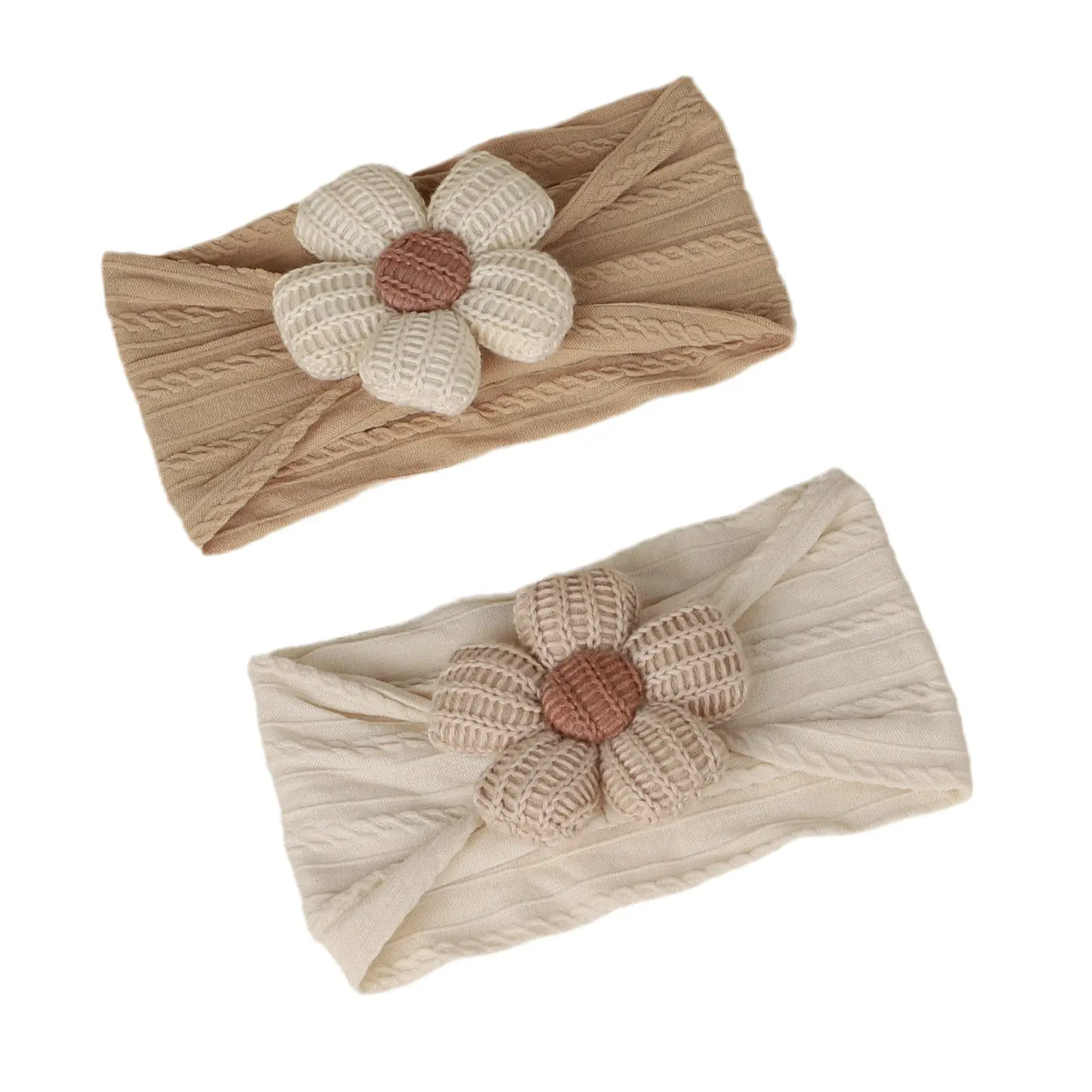 Wool Cotton Flower Bow Baby Hair Band Brown - Image 3
