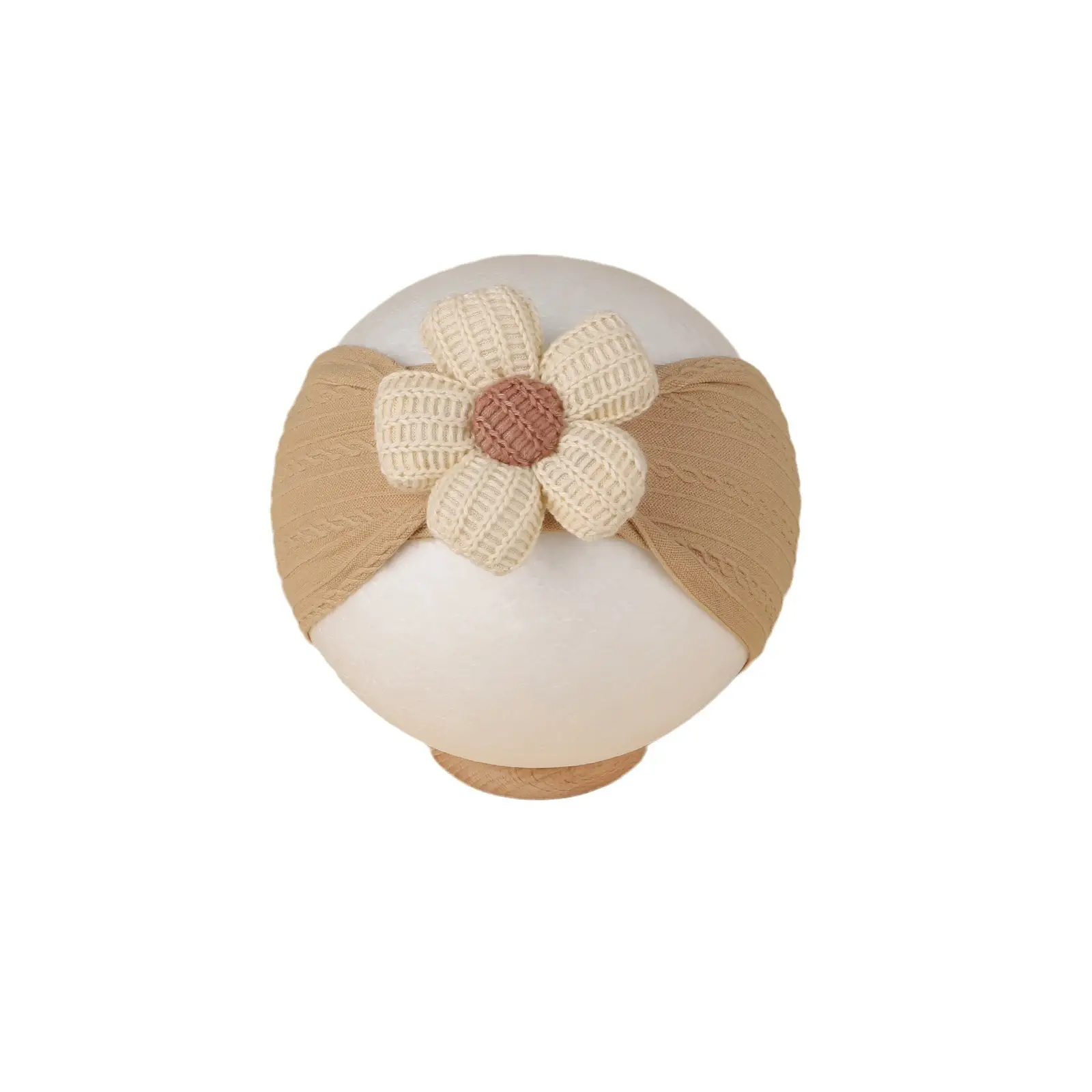 Wool Cotton Flower Bow Baby Hair Band Brown - Image 12