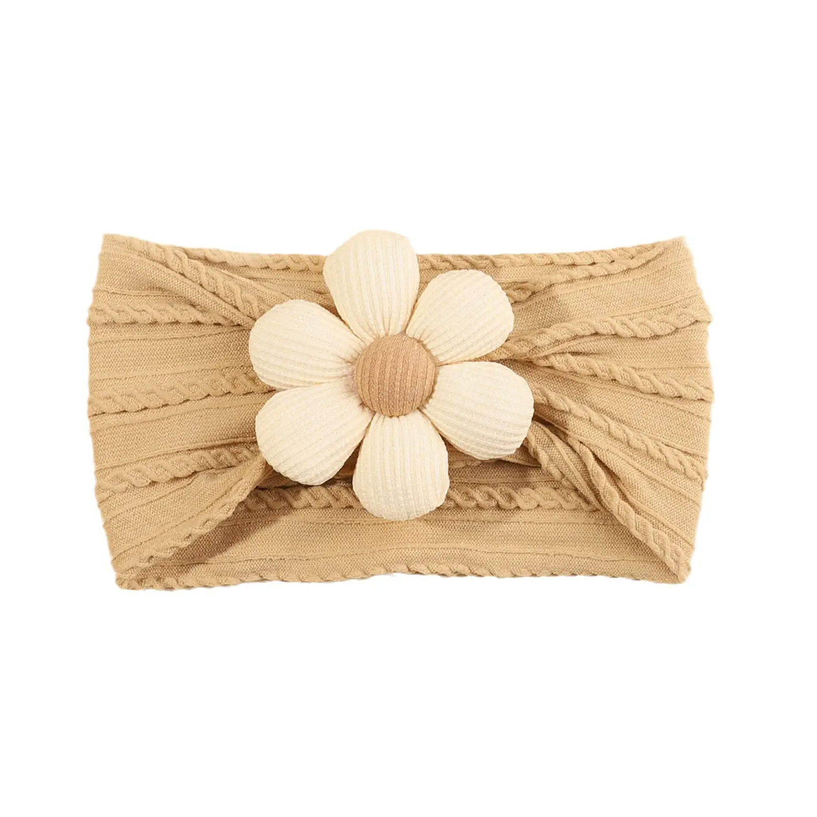 Wool Cotton Flower Bow Baby Hair Band Brown - Image 5