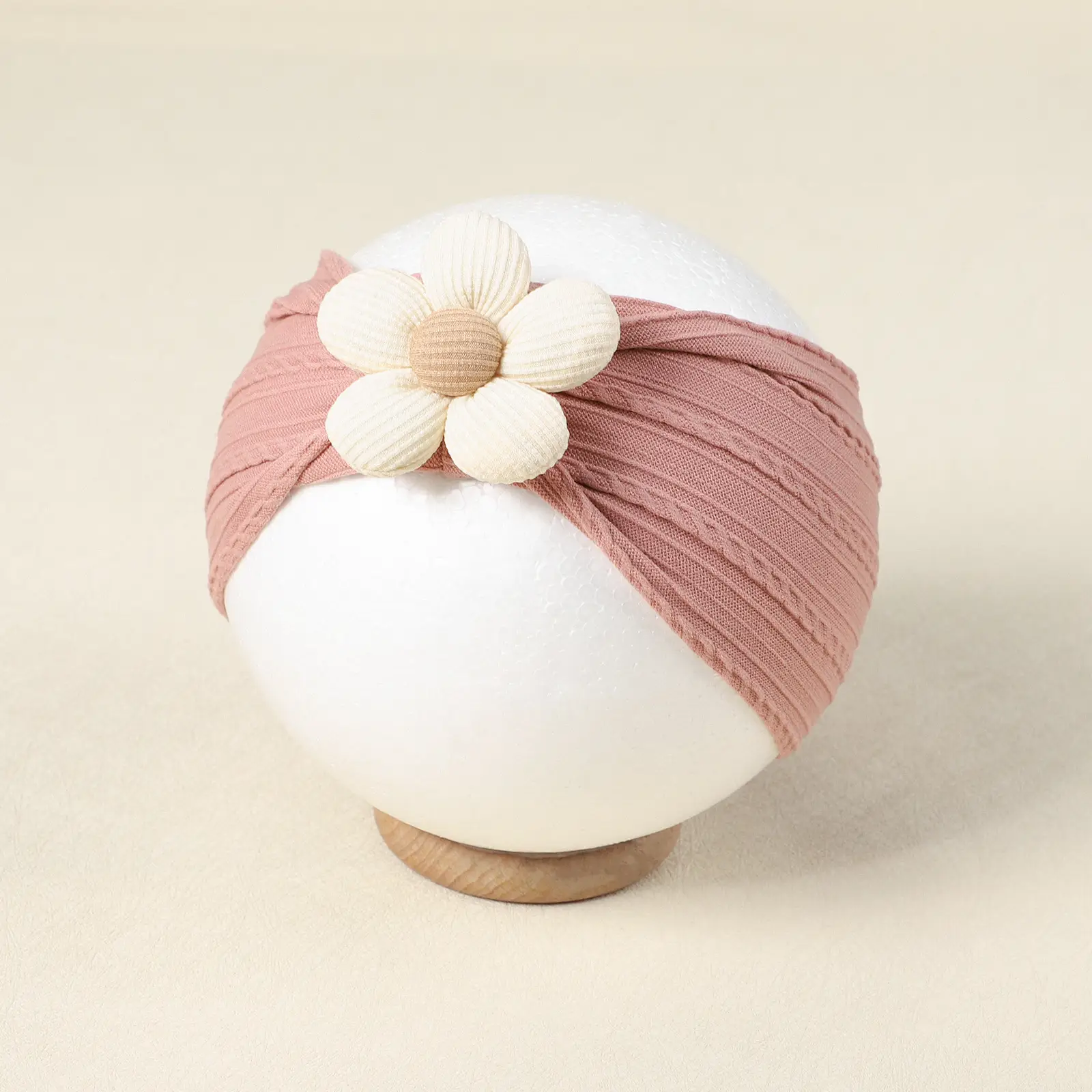 Wool Cotton Flower Bow Baby Hair Band Brown — feature 12