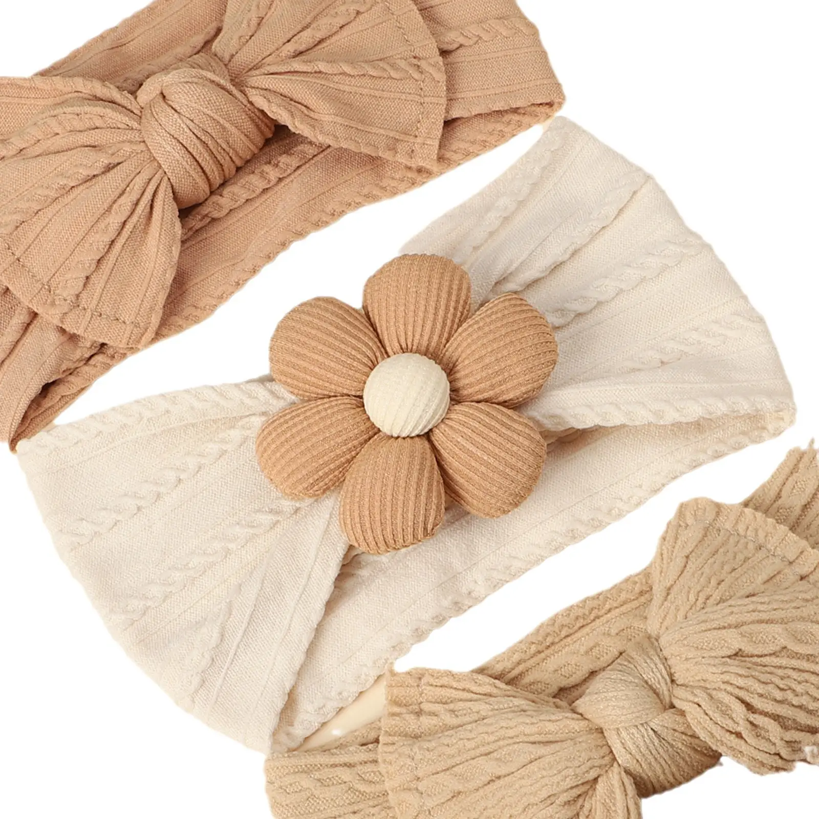 Wool Cotton Flower Bow Baby Hair Band Brown — feature 2