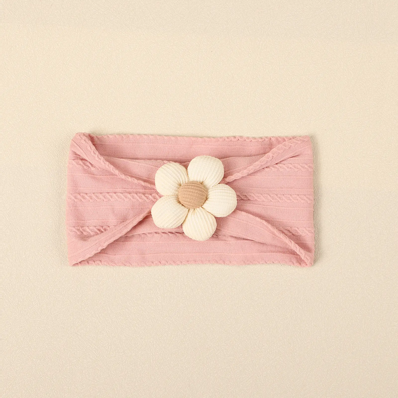 Wool Cotton Flower Bow Baby Hair Band Brown - Image 10