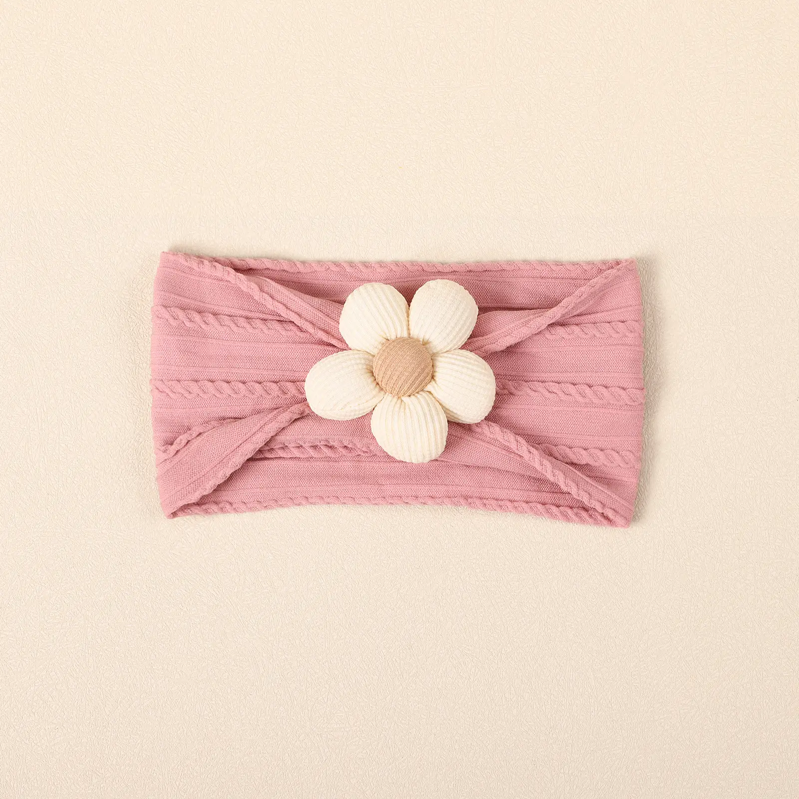 Wool Cotton Flower Bow Baby Hair Band Brown - Image 11