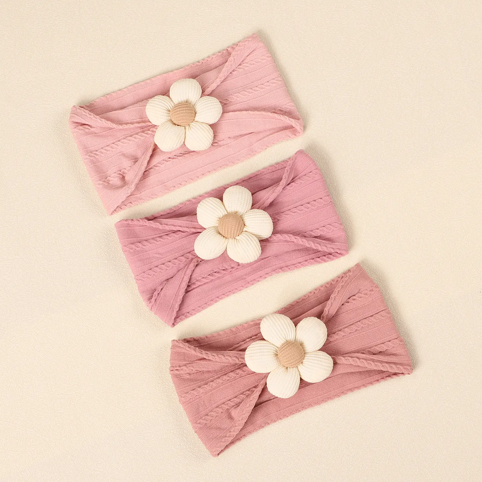 Wool Cotton Flower Bow Baby Hair Band Brown - Image 2