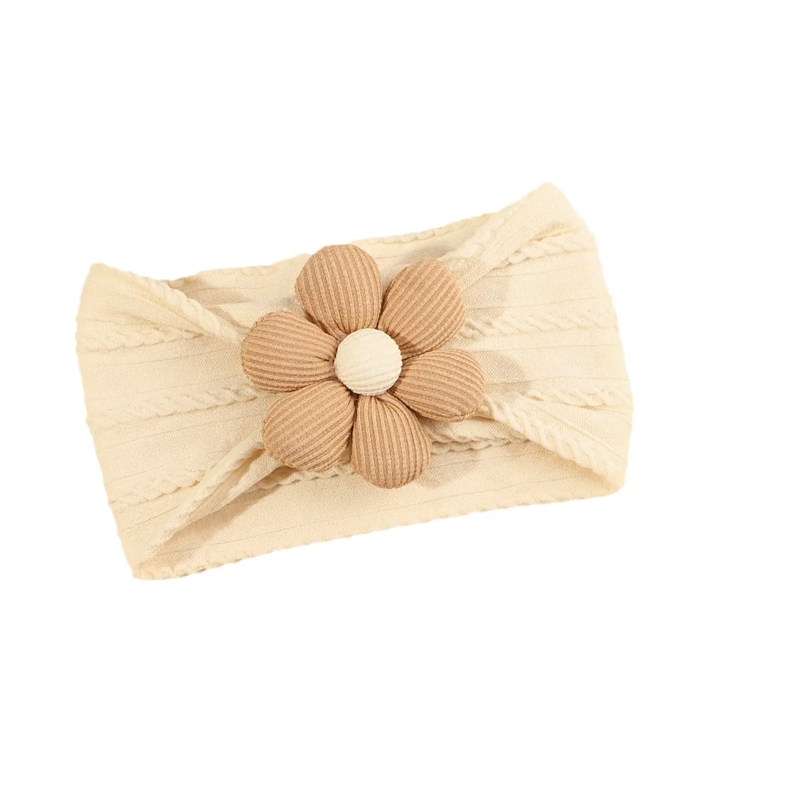 Wool Cotton Flower Bow Baby Hair Band Brown - Image 6