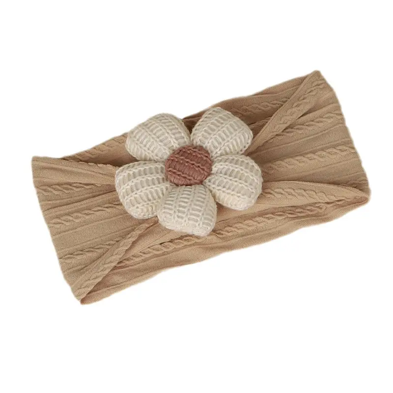 Wool Cotton Flower Bow Baby Hair Band Brown - Image 7