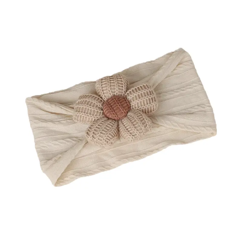 Wool Cotton Flower Bow Baby Hair Band Brown - Image 8
