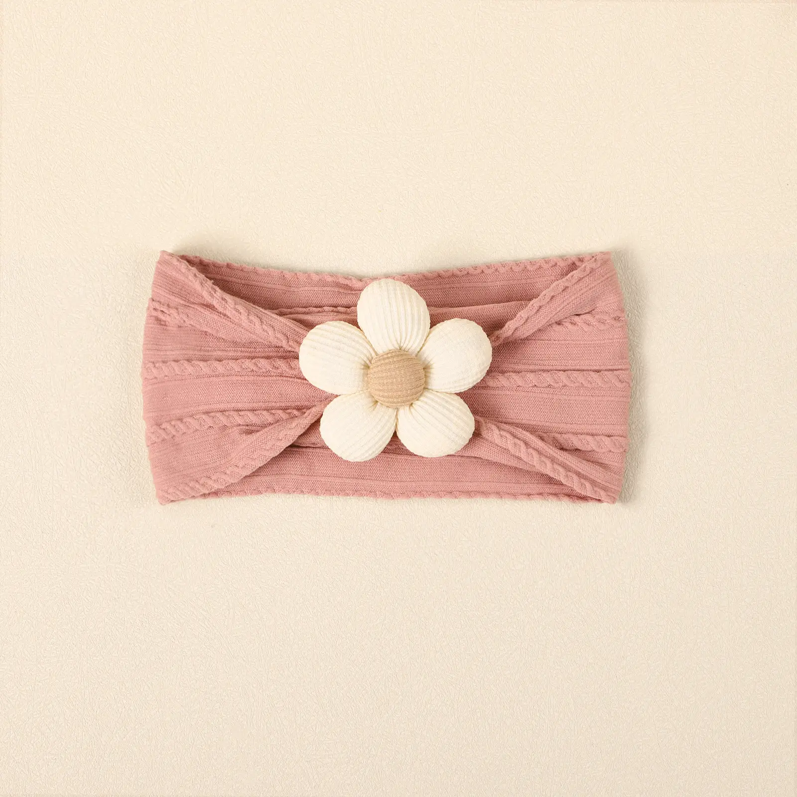 Wool Cotton Flower Bow Baby Hair Band Brown - Image 9