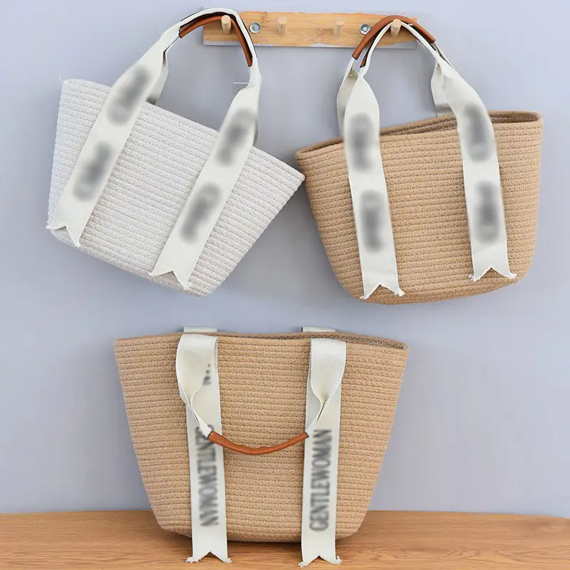Women Straw Handheld & Shoulder Bag Set Cotton String Tote — feature 11