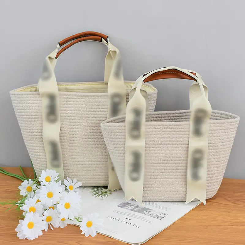Women Straw Handheld & Shoulder Bag Set Cotton String Tote — feature 13