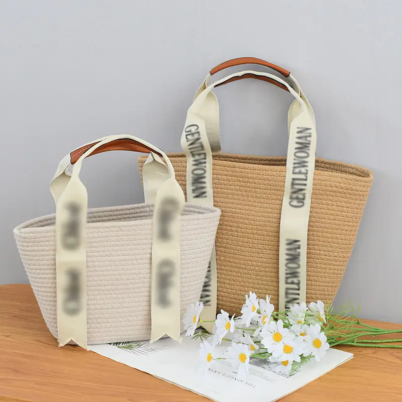 Women Straw Handheld & Shoulder Bag Set Cotton String Tote — feature 2