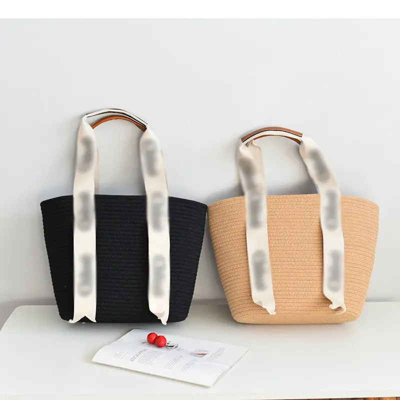 Women Straw Handheld & Shoulder Bag Set Cotton String Tote — feature 3