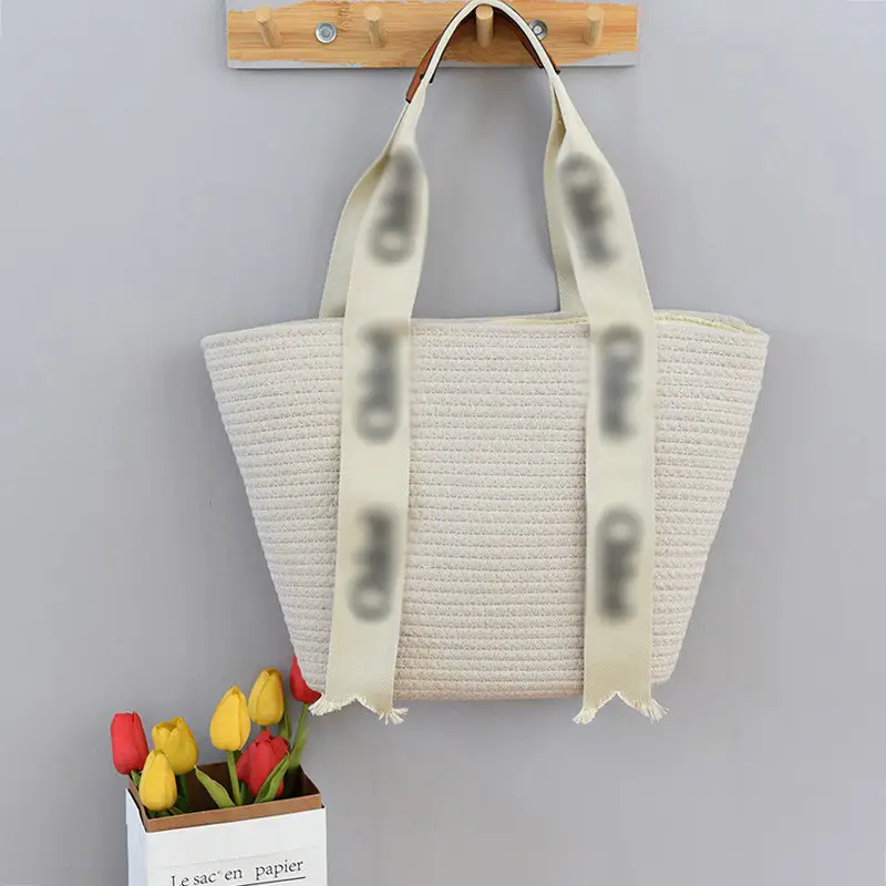 Women Straw Handheld & Shoulder Bag Set Cotton String Tote - Image 5