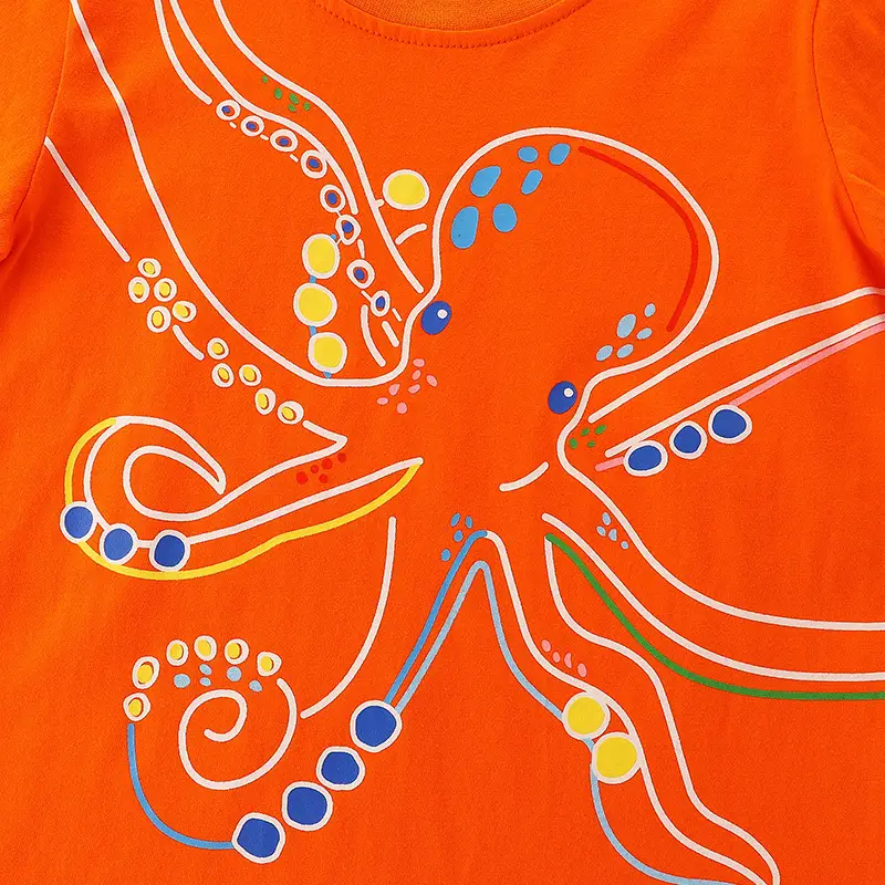 26 Summer Boys T-Shirt Orange Cartoon Print Round Neck - Image 5
