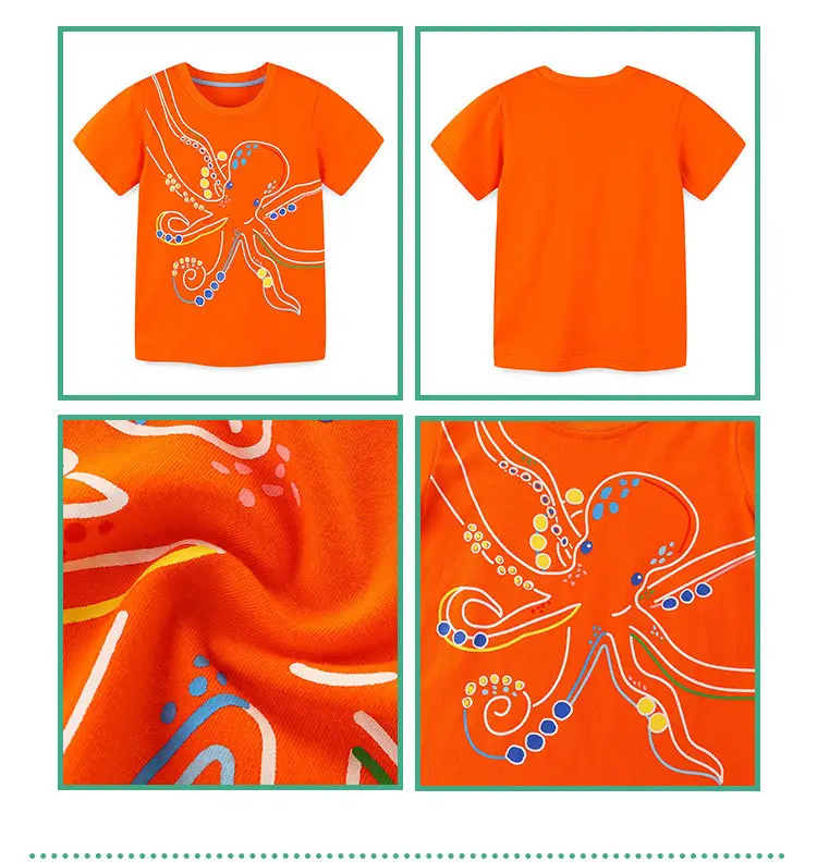 26 Summer Boys T-Shirt Orange Cartoon Print Round Neck — feature 38