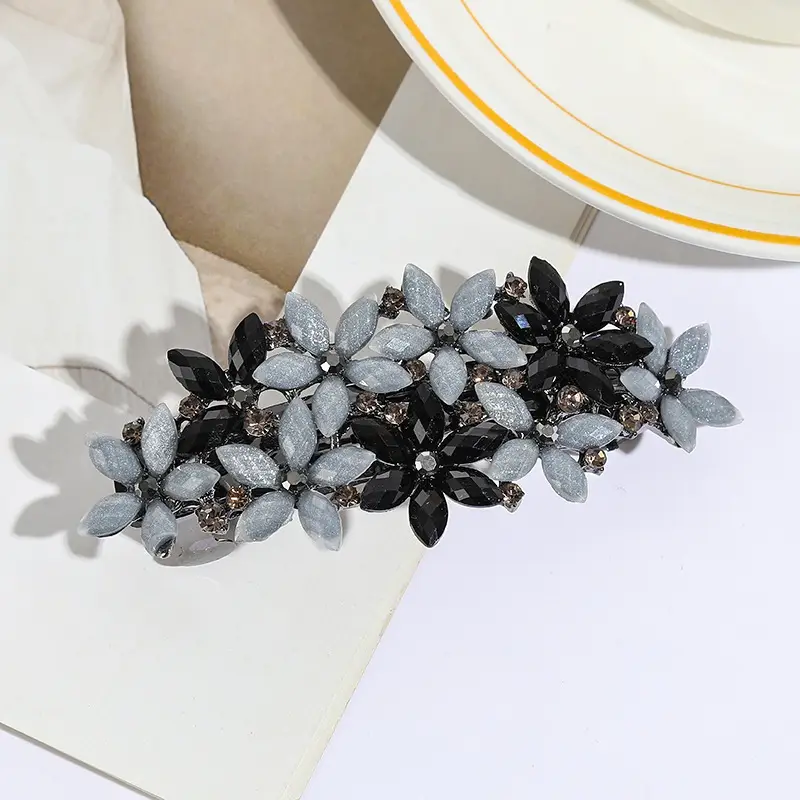 Pearl Hair Clip Large Silver Floral Design - Image 11