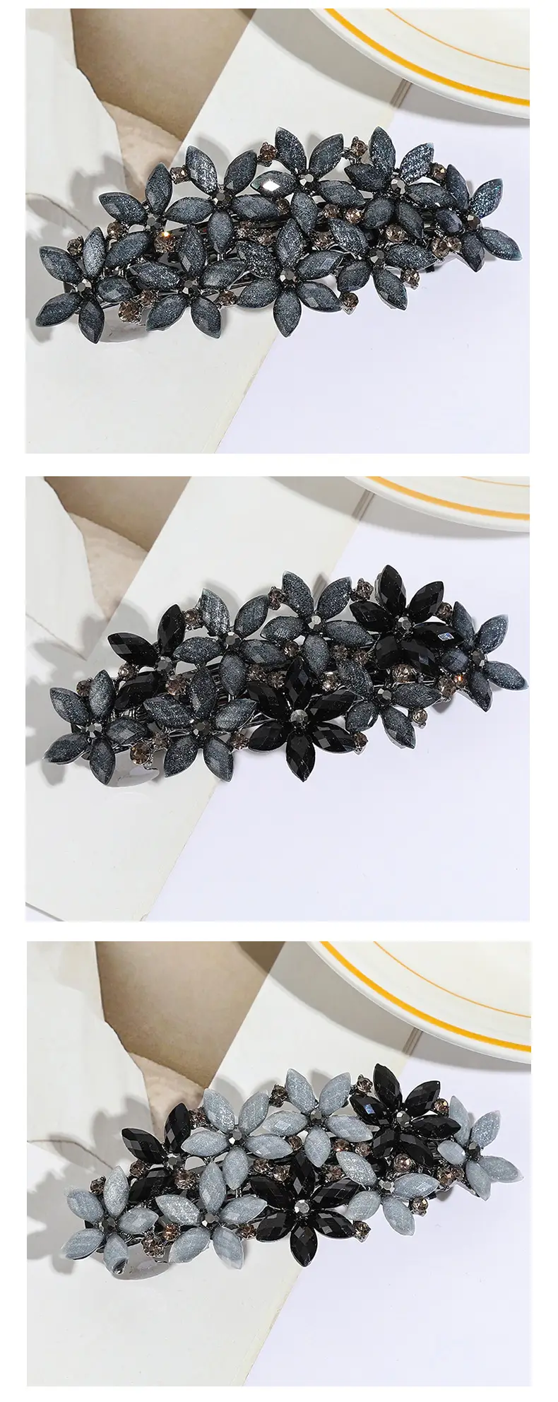 Pearl Hair Clip Large Silver Floral Design — feature 11