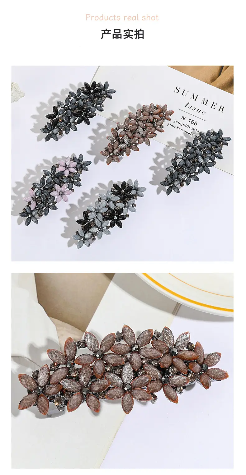 Pearl Hair Clip Large Silver Floral Design — feature 9